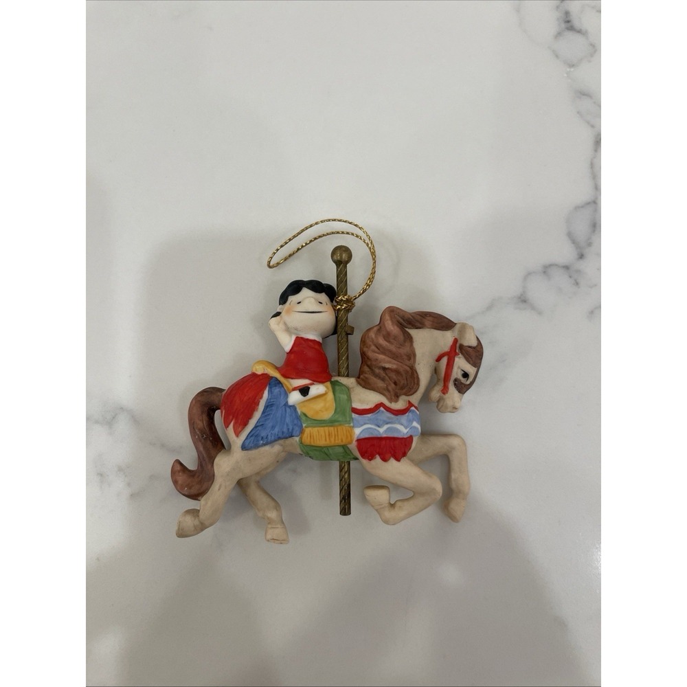 Peanuts Willitts Porcelain Ornament Lucy Carousel Horse Brass Post Vintage
